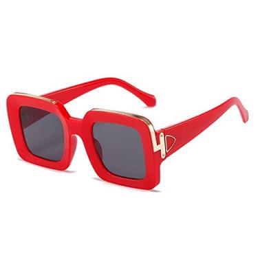 Imagem de Óculos de sol vintage preto quadrado vermelho gradiente para mulheres moda clipe de metal óculos de sol masculino hip hop uv400 tons gafas de sol, cinza vermelho, tamanho único