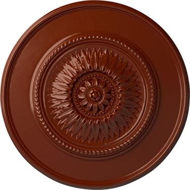 Imagem de Medalhão de teto floral Ekena Millwork CM23FLAMF, americano, 23 1/2"OD x 2 3/4"P, Hand-Painted Firebrick
