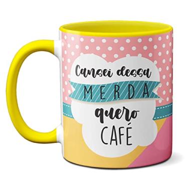 Imagem de Caneca Divertida Lhama Fofa Cansei Dessa Merda Quero Café (Amarela)