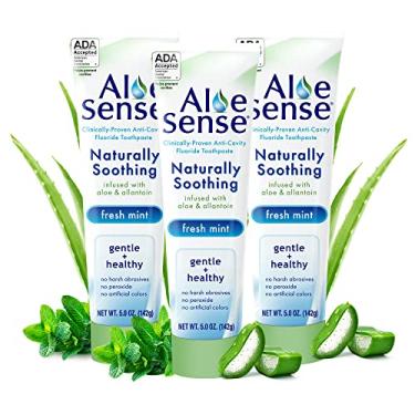 Imagem de AloeSense Pasta de dente naturalmente calmante para dentes sensíveis e cuidados com gengivas com Aloe Vera, sabor alantoína e menta fresca, suave e natural, aprovada pela ADA (142 g, 3 unidades)