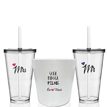 Imagem de Kit 2 copos e Balde de Pipoca Dia dos Namorados