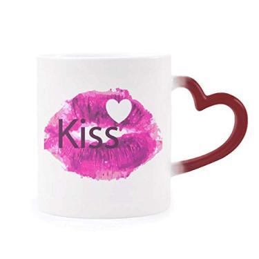 Imagem de Kiss Love Caneca sensível ao calor Dia dos Namorados Rosa Dia dos Namorados Caneca vermelha muda de cor