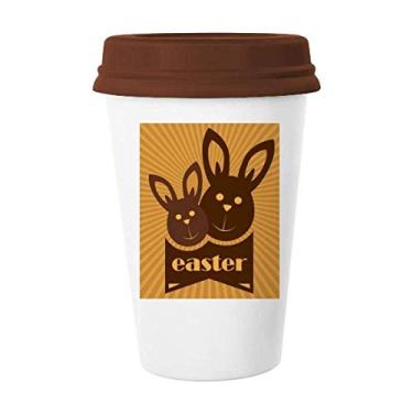 Imagem de Caneca de cerâmica com estampa de coelhinho marrom Festival da Religião da Páscoa Caneca de café Copo de cerâmica