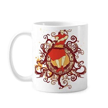Imagem de Caneca com ilustração de espada Samurai vermelha japonesa cerâmica café porcelana copo talheres