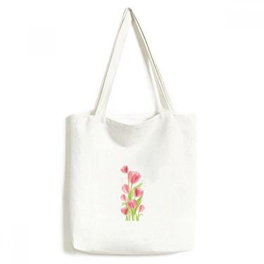 Imagem de Sacola de lona com ilustração de flor de tulipa bolsa de compras casual bolsa de mão