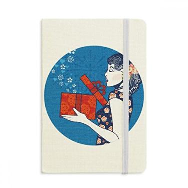 Imagem de Caderno feminino azul da cultura chinesa, capa dura em tecido, diário clássico
