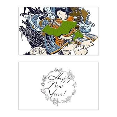 Imagem de Quimono japonês feminino espada Samurai festival ano novo cartão felicitações mensagem presente