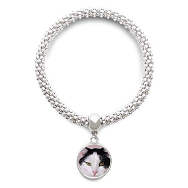 Imagem de DIYthinker Pulseira de prata com pingente de gato e animal de estimação com smoking Billicat e corrente ajustável