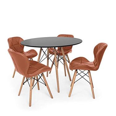 Imagem de Kit Mesa Jantar Eiffel 90cm Preta + 04 Cadeiras Slim - Marrom