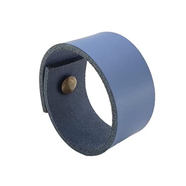 Imagem de Puxador Bols Parafuso - Couro Legítimo Azul - Parafuso Ouro Velho