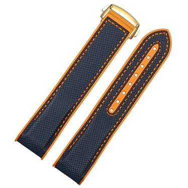 Imagem de DFAMIN 20mm 22mm Preto Azul Laranja Tecido Nylon Pulseira de Relógio de Borracha Para Omega Seamaster 300 Ocean Watchband Fivela Ferramentas Pulseira de Silicone (Cor: Azul laranja-dourado,