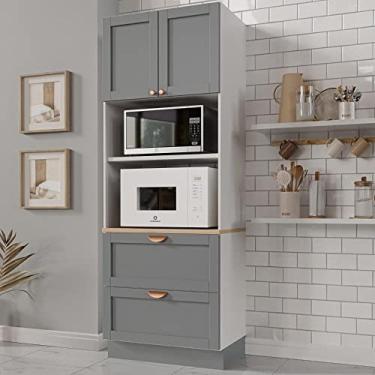 Imagem de Torre Quente 2 Portas 2 Gavetas 2 Nichos para Forno e Microondas Arizona Cabecasa Madeiramadeira Branco/cinza