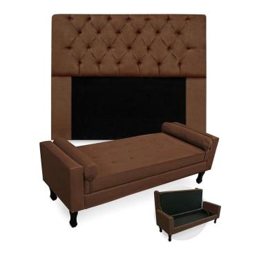 Imagem de Kit Cabeceira + Calçadeira Baú Felix King Size 195Cm Marrom