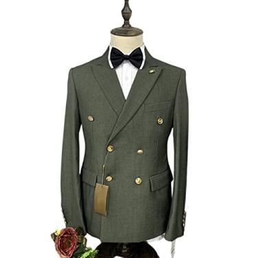 Imagem de Ternos masculinos, jaqueta casual slim fit de 2 peças, blazer de casamento sólido trespassado, verde 1, M 48/32)