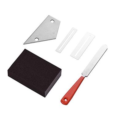 Imagem de Chusui Guitar Luthier Tool Kit 1pc Aço Inoxidável Fret File + 2pcs Fingerboard Protetor + 1pc Guitar Fret Rocker Leveling + 1pc Grinding Sponge for Guitar Ukulele Bass Mandolin Reparação Limpeza Polim