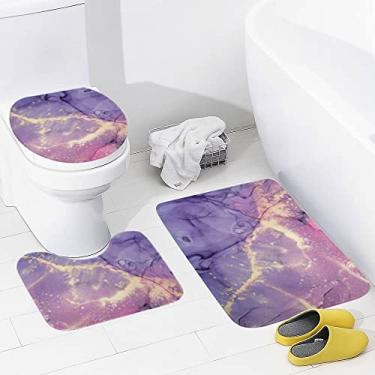 Imagem de Conjunto de tapetes de banheiro 3 peças de cores de tinta com textura de mármore lavável tapete antiderrapante tapete de contorno e tampa para banheiro