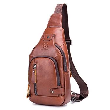 Imagem de KPYWZER Bolsa tiracolo de couro para caminhada masculina, nº 10 marrom, 16x8x30cm/6.29x3.14x11.81inch(L*W*H), Vintage