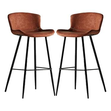 Imagem de Cadeiras de jantar cadeiras de sala de jantar banquetas de barra de metal couro PU balcão bancos de altura para sala de jantar cafeteria bar rústico, cadeira de café da manhã com assento e encosto estofados, banco industrial sem braço