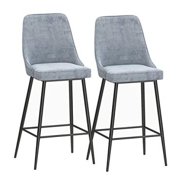 Imagem de Cadeiras de jantar cadeiras de sala de jantar bancos de bar de metal conjunto de 2 bancos de bar com encosto alto banqueta de veludo metal preto apoio para os pés cadeiras de ilha de fazenda banquetas de jantar para cozinha bistrô pub di