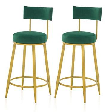 Imagem de Cadeiras de jantar cadeiras de sala de jantar 2 peças banquetas de bar de veludo macias e confortáveis cadeiras de balcão de cozinha para café da manhã, cadeiras de bar, bancos altos com apoio para os pés para ilha de cozinha, tudo está bem