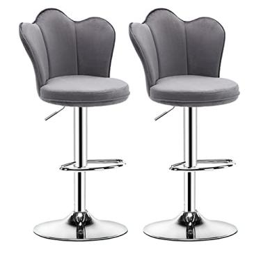 Imagem de Cadeiras de jantar cadeiras de sala de jantar bancos de bar conjunto de 2, banquetas de bar luxuosas de veludo com moldura de metal apoio para os pés base redonda 360º altura ajustável encosto giratório banco de balcão tudo está bem