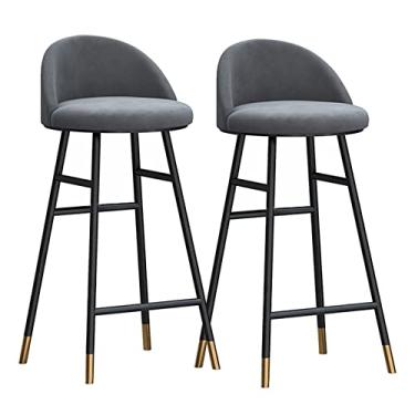 Imagem de Cadeiras de jantar cadeiras de sala de jantar bancos de bar de metal banquetas de bar de altura balcão conjunto de 2, banqueta de bar de veludo com encosto e apoio para os pés, banquetas de bar sem braço de cozinha, bancos de ilha estofados para cozinha, Ca