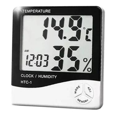 Imagem de Termo Higrômetro Medidor Temperatura Umidade Relógio Digital