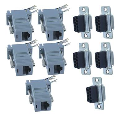 Imagem de DAGIJIRD 5 adaptadores modulares converte DB9 9 pinos RS232 porta serial fêmea para adaptador de rede fêmea RJ45 8P8C