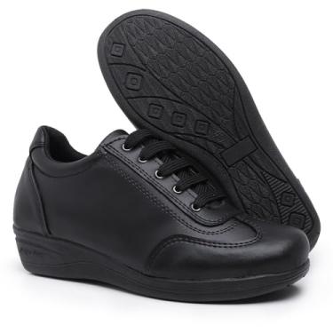 Imagem de Tênis Feminino Anabela Ortopédico Macio E Confortável Para Dores Nos Pés (Preto, 35)