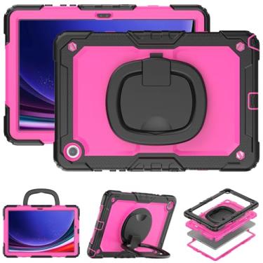 Imagem de Capa para Samsung Galaxy Tab A9 Plus de 11 polegadas (SM-X210/X216/218) Capa macia de silicone de três prevenção resistente à prova de choque com suporte embutido 360° alça de mão para capa A9 Plus (rosa)