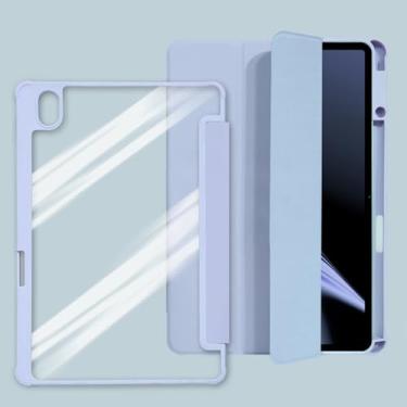 Imagem de Capa para tablet inteligente de três dobras resistente compatível com OnePlus Pad Go 11,4 polegadas, com suporte para lápis, capa traseira transparente transparente com suporte fino à prova de choque,