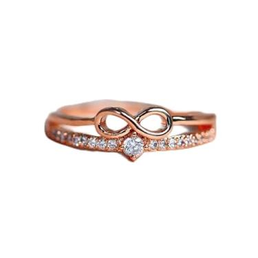 Imagem de Conjunto de laço de ouro 18 K com pedra circular Mosang Anel de diamante de noivado para mulheres, anel de diamante de noivado de casamento CZ eterno em forma de 8, anel de diamante de noivado e