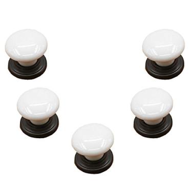 Imagem de Conjunto de 5 puxadores de gaveta de cerâmica de porcelana branca decorativos puxadores de porta antigos - puxadores internos para armário/cômoda de meninas/puxadores de gaveta de armário de
