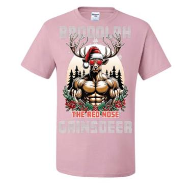 Imagem de Camisetas feias de Natal com tema de Papai Noel Gainsdeer Brodolph The Red Nose, Rosa claro, M