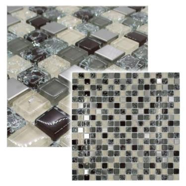 Imagem de Pastilha De Vidro Para Cozinha Banheiro Parede Mescla Efeito Craquelado Metal 30x30cm La Bella Griffe