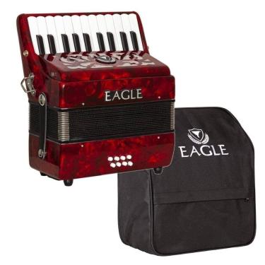 Imagem de Acordeon Eagle Ega8B Vermelho 8 Baixos 22 Teclas Capa Bag