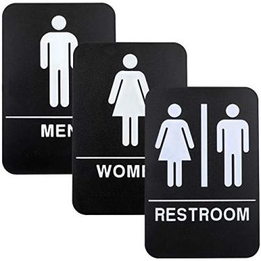 Imagem de Excello Global Products Placa de banheiro de plástico: fácil de montar com braille (compatível com ADA), ótimo para negócios e restaurantes - 15 x 23 cm, homens, mulheres, unissex