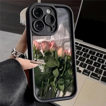 Imagem de Capa de telefone de silicone flor rosa branca para iphone 11 12 13 14 15 pro max xs x xr 78 plus se capa, preto f152, para iphone xs max