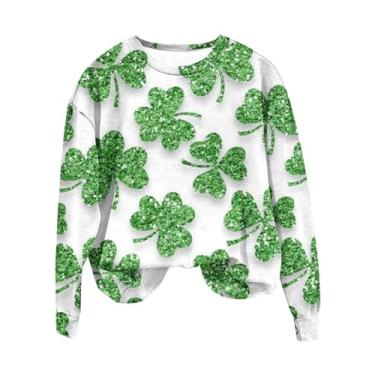 Imagem de Camiseta feminina de verão de manga comprida com trevo irlandês verde de manga comprida para o dia de São Patrício, Bege, GG