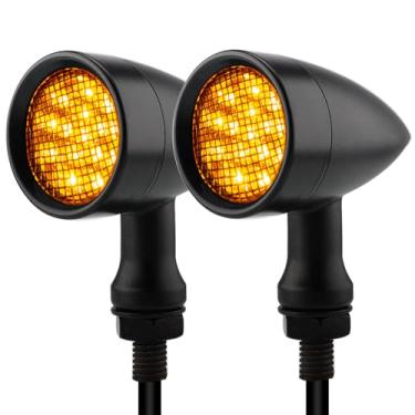 Imagem de TSUNG Luz de seta de LED Bullet para motocicleta, indicador frontal traseiro pequeno, universal para bicicleta de rua Cruiser Chopper Bobber Cafe Racer (A-Preto-âmbar)