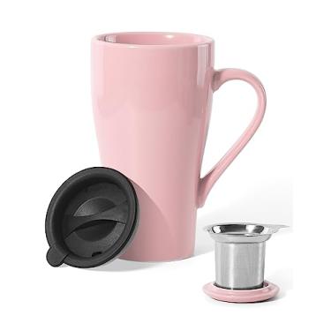Imagem de ARRADEN Xícara de chá com infusor e tampa, caneca grande de infusor de chá de 510 g, caneca de chá de folha solta de cerâmica com filtro e tampa de silicone para mulheres, homem, Natal, presentes