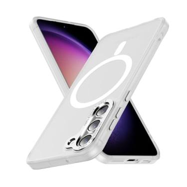 Imagem de YSLBWLE Capa magnética para Galaxy S23, [compatível com magnético], [proteção contra quedas de grau militar de 3 metros] fina protetora translúcida fosca, TPU + PC capa protetora de luxo para celular