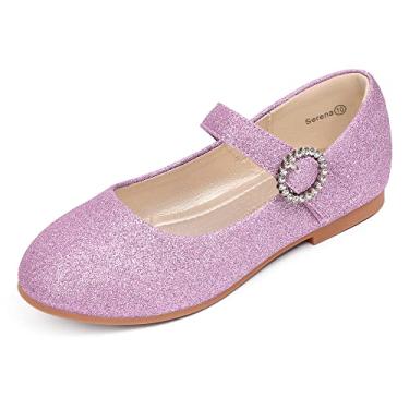 Imagem de PANDANINJIA Sarena sapato social feminino strass florista bailarina sapatilhas de balé Mary Jane festa de casamento sapatos escolares para crianças pequenas crianças grandes, Glitter roxo, 13 Little