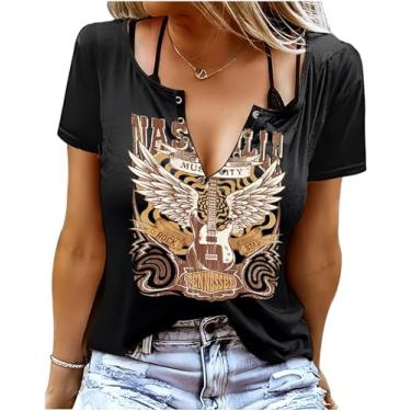 Imagem de Camiseta feminina Guns N' Roses com estampa de esqueletos vintage country camisetas de música rock tops, Preto - D, M