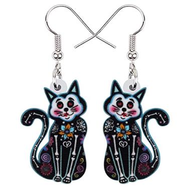 Imagem de NEWEI Brincos de acrílico de Halloween fofos de gato preto pingente joias de presente para mulheres meninas adolescentes crianças charme, Acrílico, Sem Pedra Preciosa