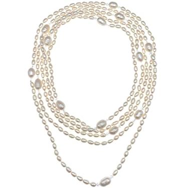 Imagem de Colar longo de pérolas de arroz branco de 7-8 mm colar de pérolas barrocas 9-10 mm para mulheres presente moderno cristais austríacos 254 cm, 100 Inch, Cristal, Sem Pedra Preciosa