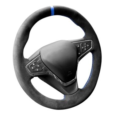 Imagem de Alfanxi Capa de volante Alcantara costurada à mão compatível com Chevrolet Malibu XL Equinox Opel Ampera-E 2016-2019 (listra azul)