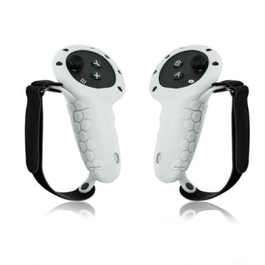 Imagem de Capa de punhos de controlador atualizada para acessórios Meta Quest 3, kit de capa antiderrapante e anti-arremesso com tampa oscilante de alça de pulso para acessórios Meta Quest 3 VR (branco)/910