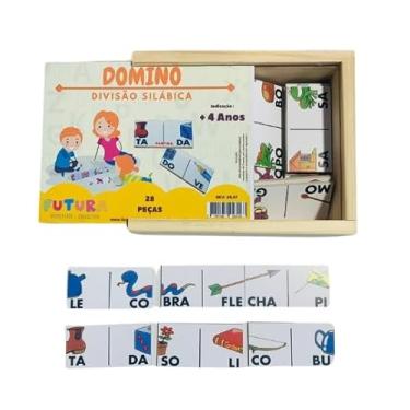 Imagem de Jogo de Dominó Divisão Silábica Educativos para Alfabetização Sílabas 28 peças Madeira