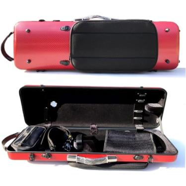 Imagem de Estojo para violino 4/4 tamanho completo Casca dura de fibra de carbono de alta resistência Alças duráveis ​​Armazenamento interno com alças de mochila Bolsa para partituras musicais, vinho